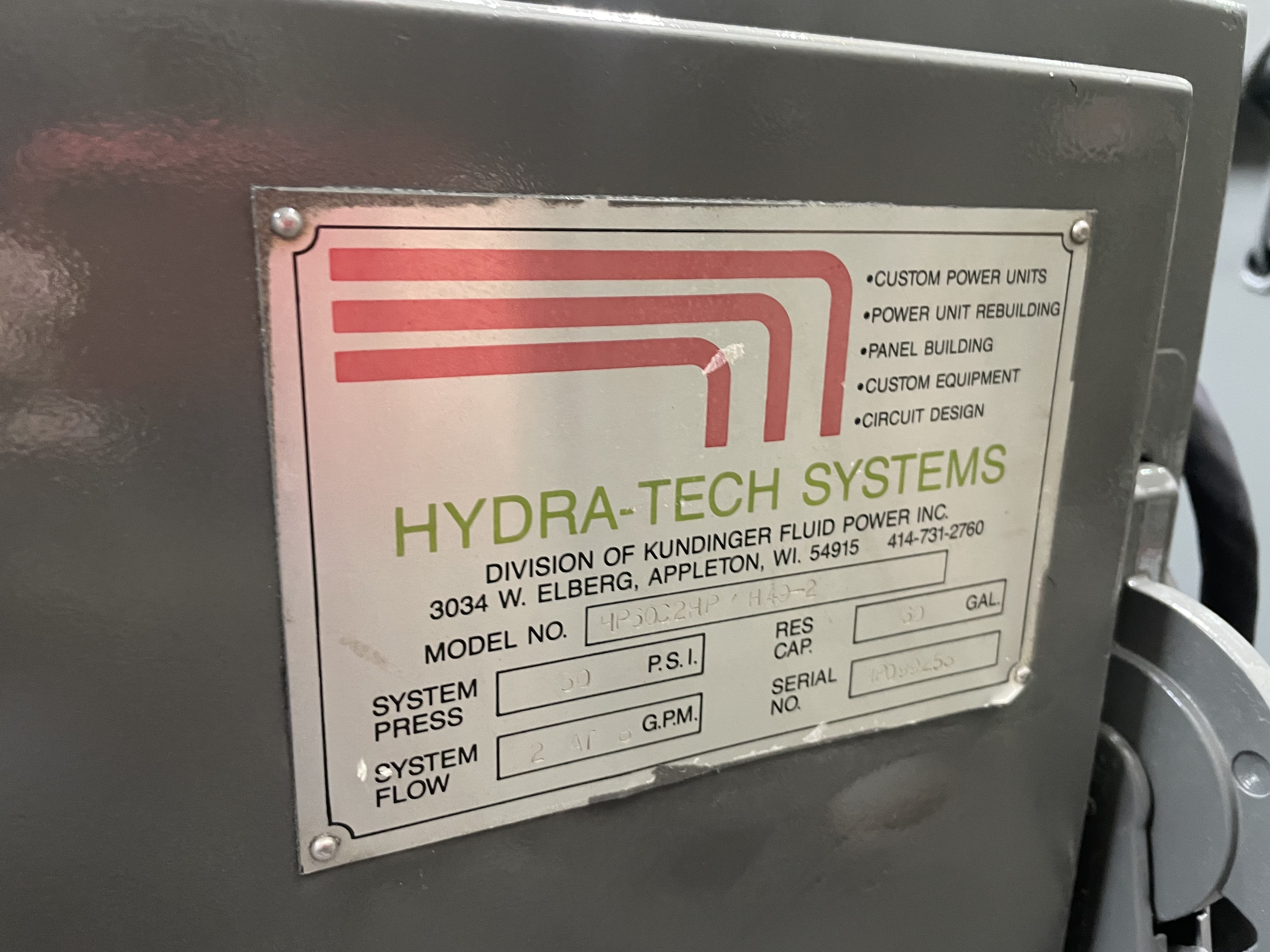 Hydra-Tech Systems HP6oC2HP  H49-2  50 PSI 6 GPM Hydraulic Unit